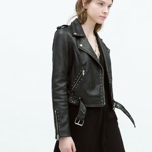 Zara Studded Leather Biker Jacket